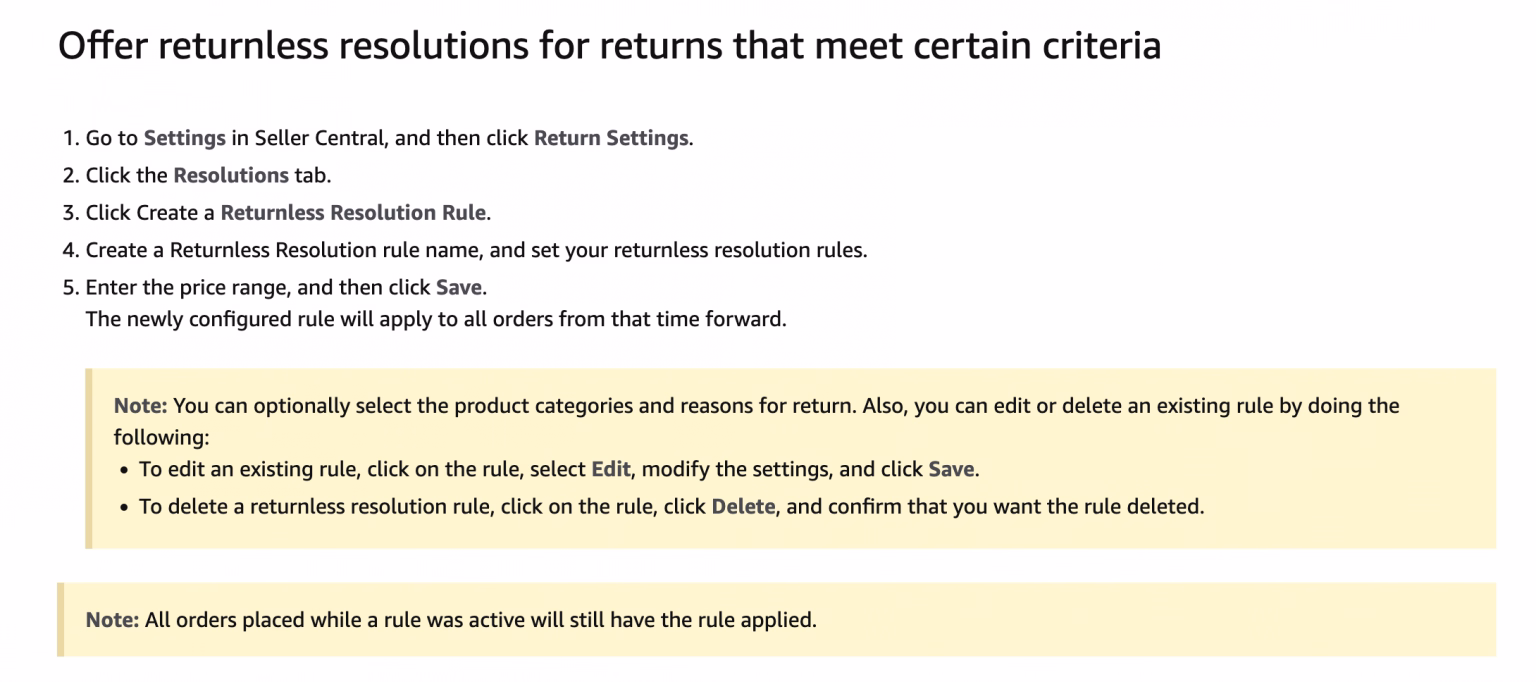 Returnless refund under certain condition