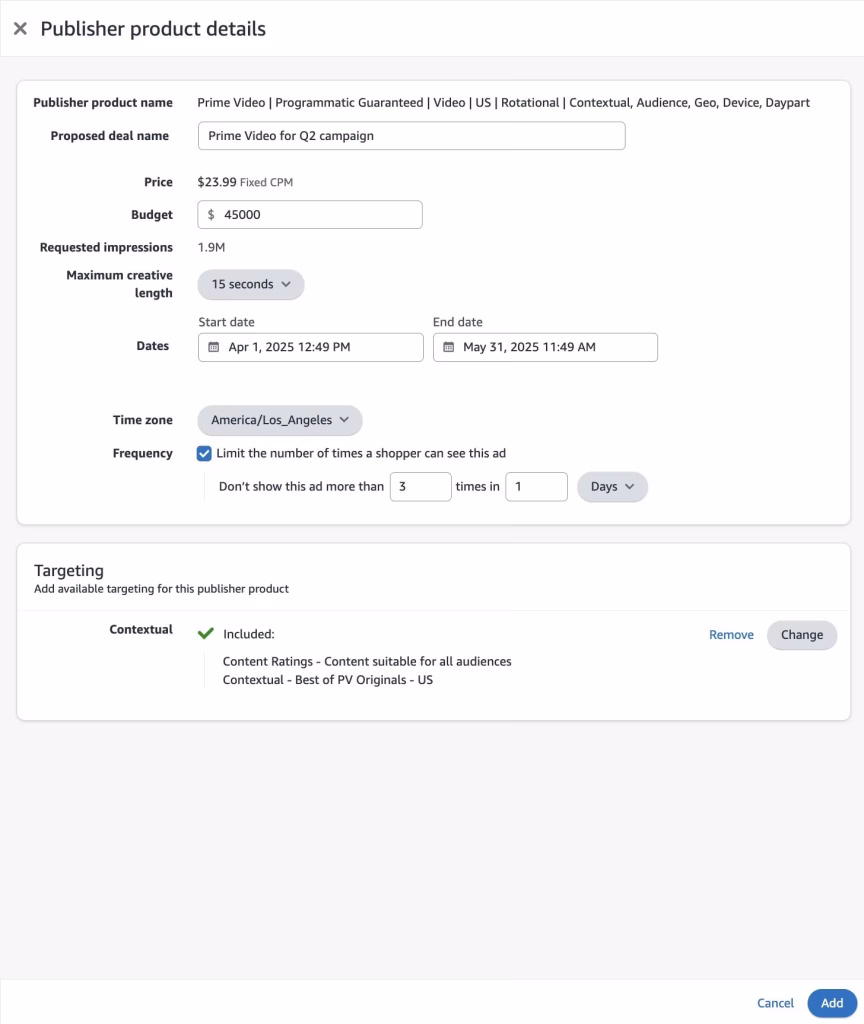 Create new deals with Amazon Media quickly using Amazon DSP