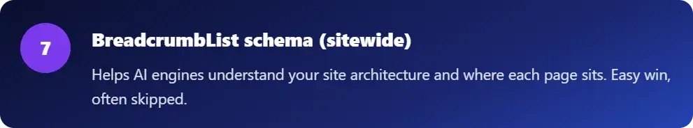 BreadcrumbList schema improving AI understanding of site architecture